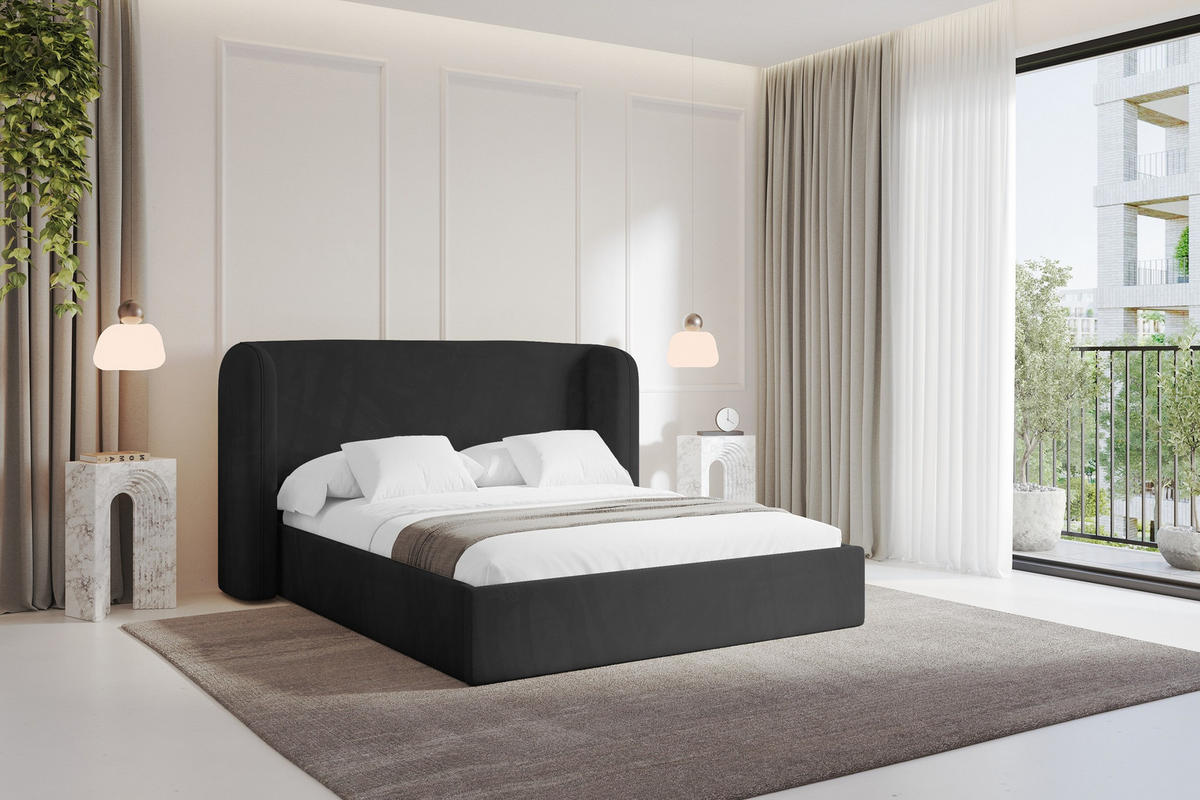 POLSTERBETT mit Bettkasten und Lattenrost, Boxbett ohne Matratze - ESTI 160x200 Schwarz - Schwarz, Holzwerkstoff/Textil (160/200cm) - ALTDECOR