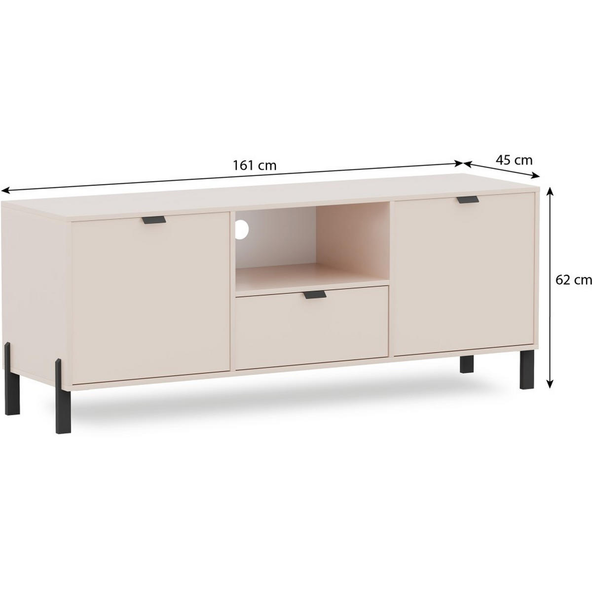 LOWBOARD Cortina mit 2 Türen und 1 Schublade, Sandbeige - Sandfarben/Schwarz, Holzwerkstoff (161/62/45cm) - Beautysofa