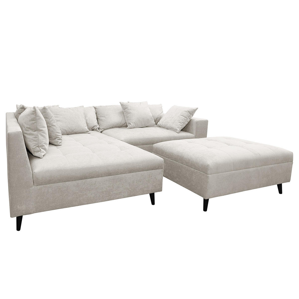 ECKSOFA mit Ottomane und Hocker - Schwarz/Grau, Birkenholz/Textil (247/174cm) - home24