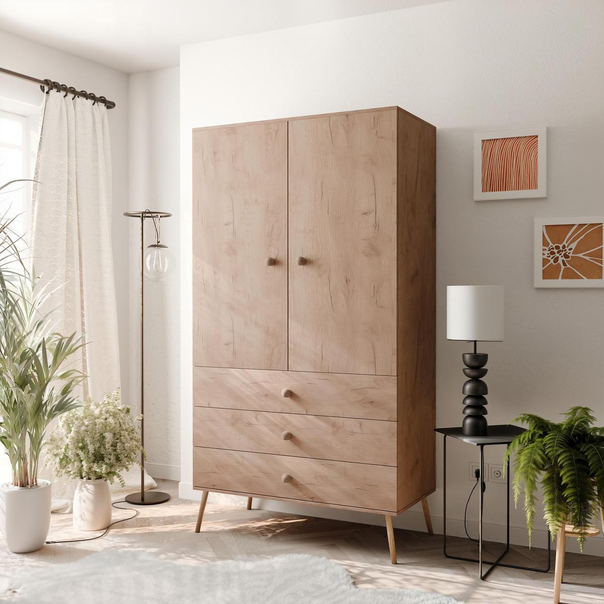 DREHTÜRENSCHRANK VALERIO 2-türig 100/52/202 cm Craft-Eiche - Eiche Wotan, Naturmaterialien/Holz (100/202/52cm) - Idohome