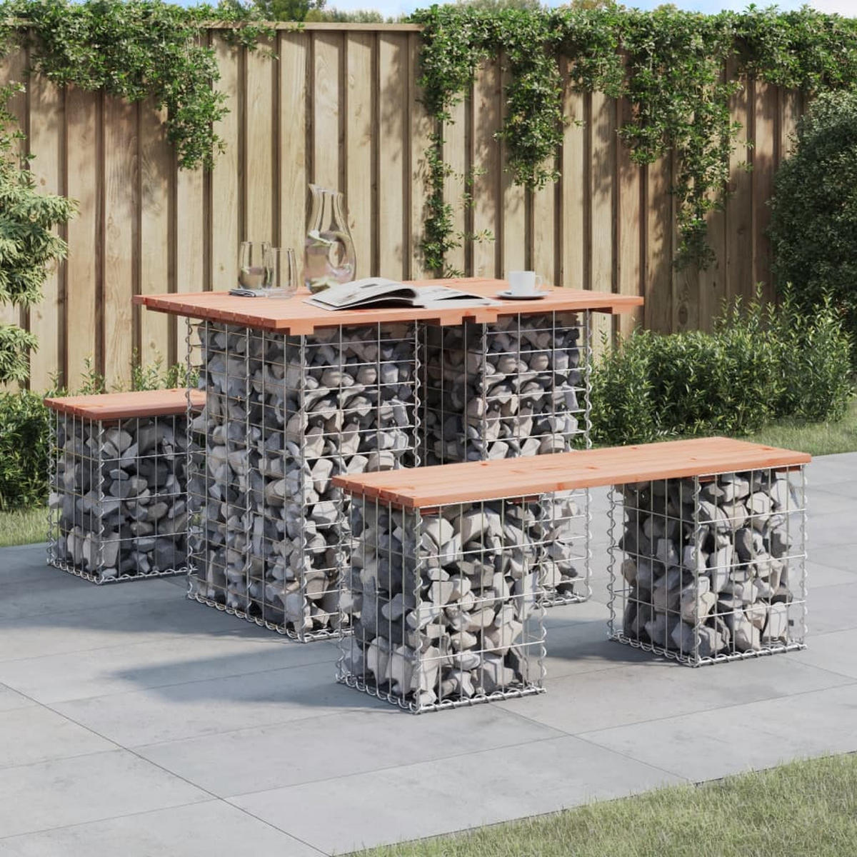 GARTENBANK aus Gabionen 100x70x72 cm Massivholz Douglasie - Braun, Holz (100/72/70cm) - furnicato