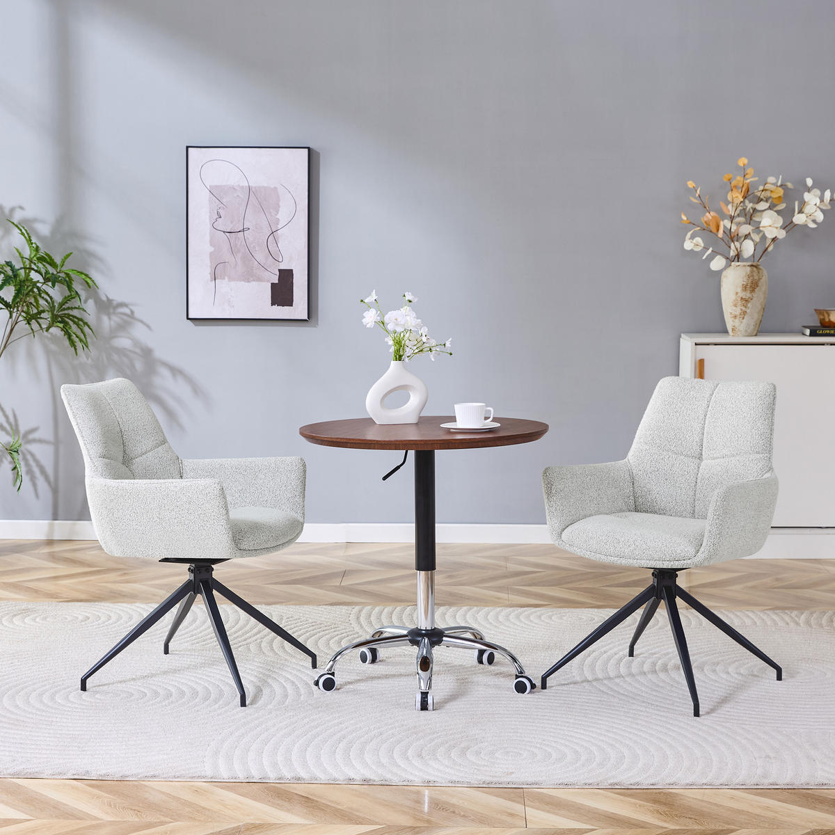 ESSTUHL 2er-Set Hellgrau mit Stoffbezug und 360° Drehfunktion - Hellgrau, Metall (48/85/50cm) - PANGIVO