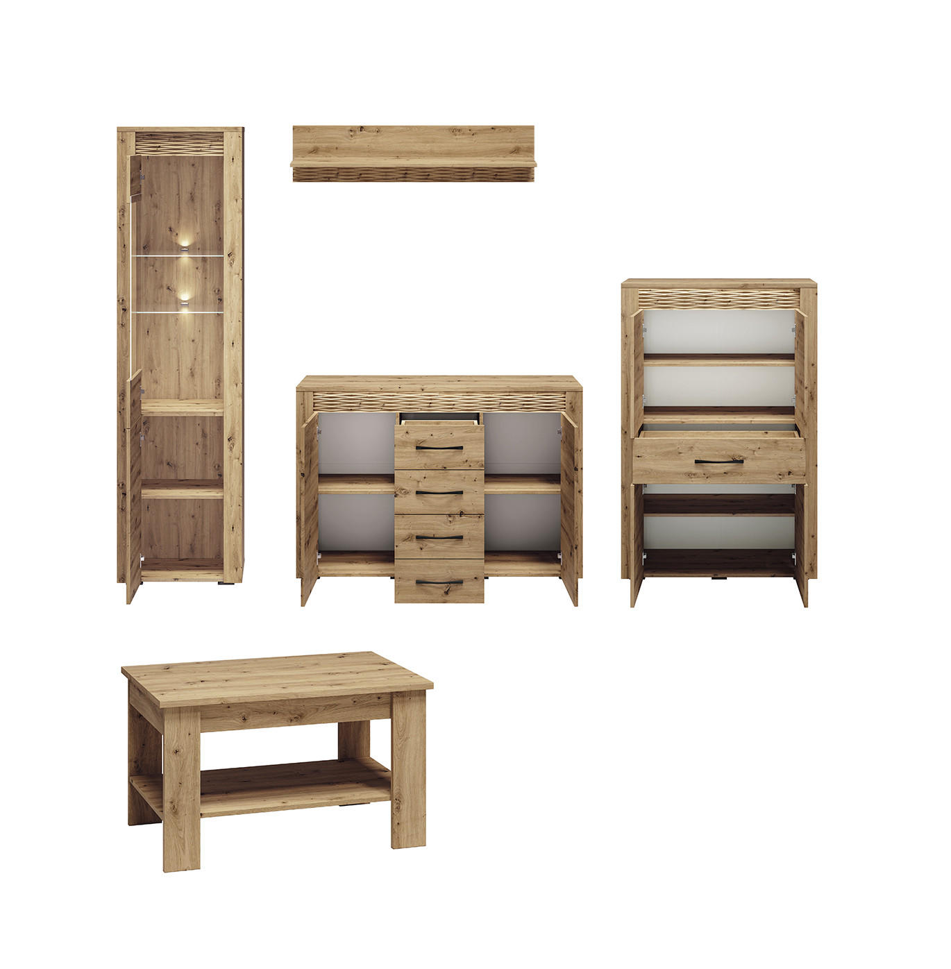 WOHNZIMMER-SET Artis Artisan Eiche 5-teilig - Eiche Artisan/Braun, Holz/Holzwerkstoff (285/200/60cm) - Feldmann-Wohnen