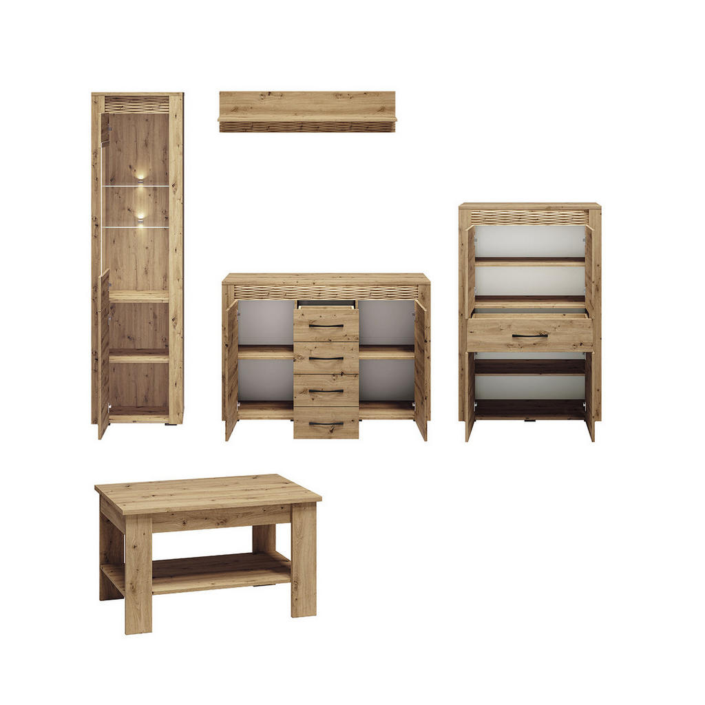 Thumbnail - Feldmann-Wohnen Wohnzimmer-Set, Braun, Metall, 10 Fächer, 5 Schubladen, Rechteckig,Rechteckig, 285x200x60 cm, Wohnzimmer...