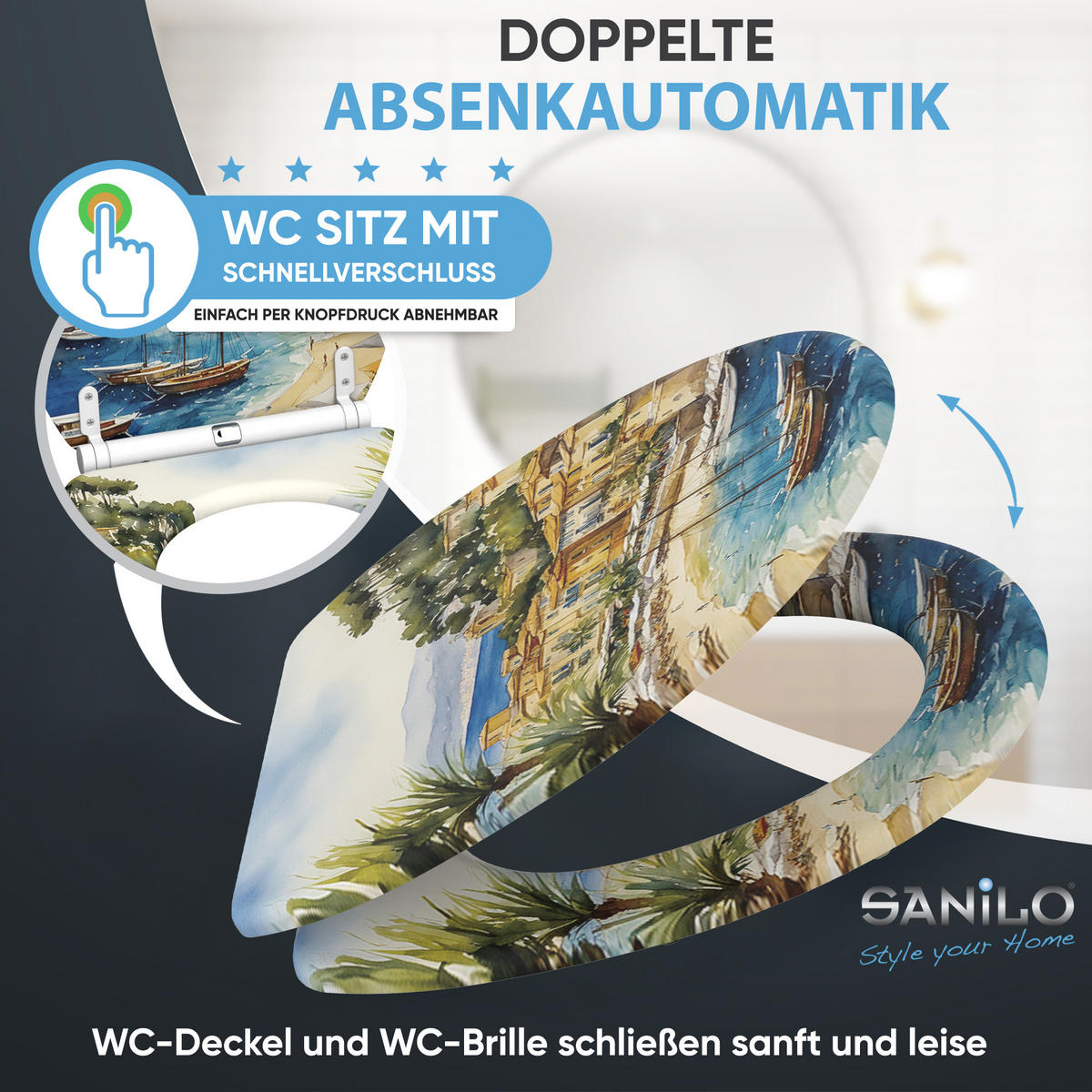 WC-SITZ mit Absenkautomatik & Top Fix Riviera - Türkis/Grün, Holzwerkstoff (37.7/5/48cm) - Sanilo