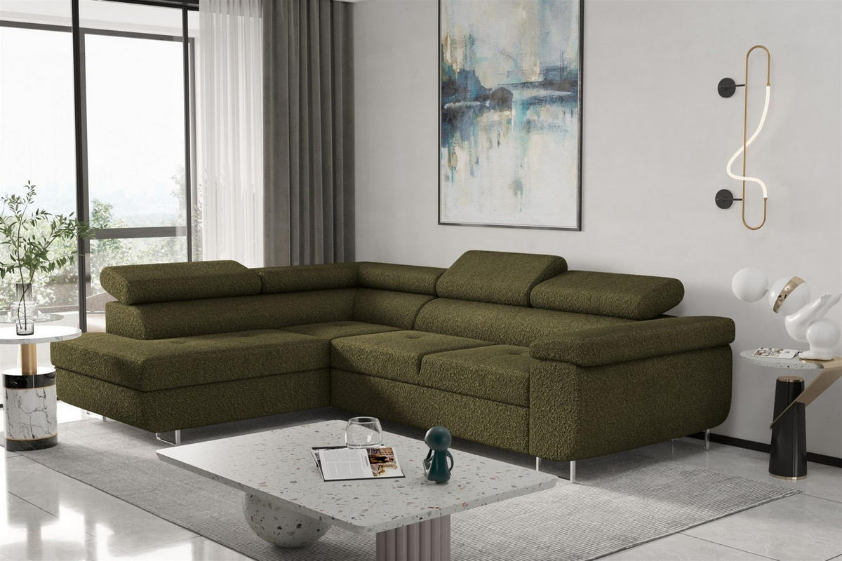 ECKSOFA Jade Mit Schlaffunktion - Grün, Holzwerkstoff/Textil (202/275cm) - Fun Möbel