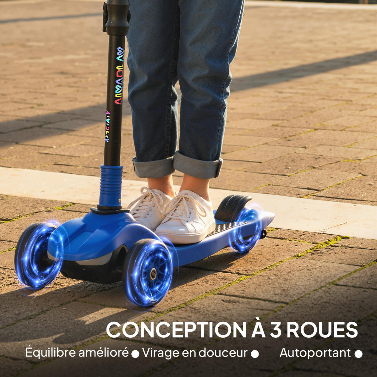 KINDERSCOOTER DE-16991 3 Räder klappbar mit LED Blau - Blau, Metall (64/29/83cm) - ComfortXL