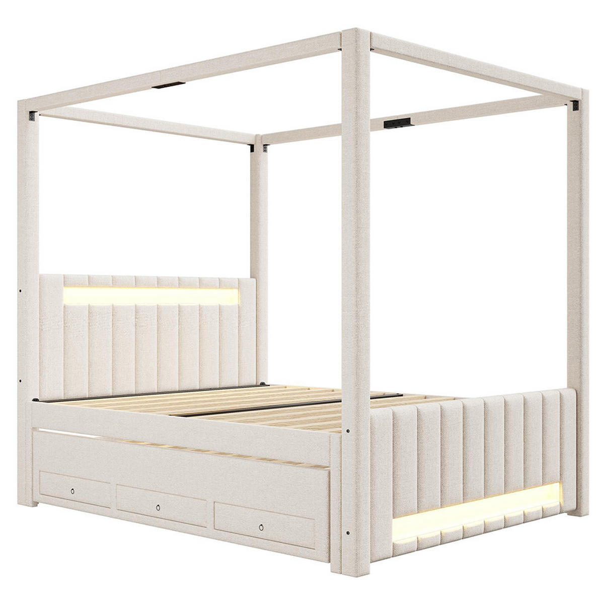 HIMMELBETT 140x200 cm mit Ausziehbett und drei Schubladen, Beige - Beige, Holz (140/200cm) - KOMHTOM