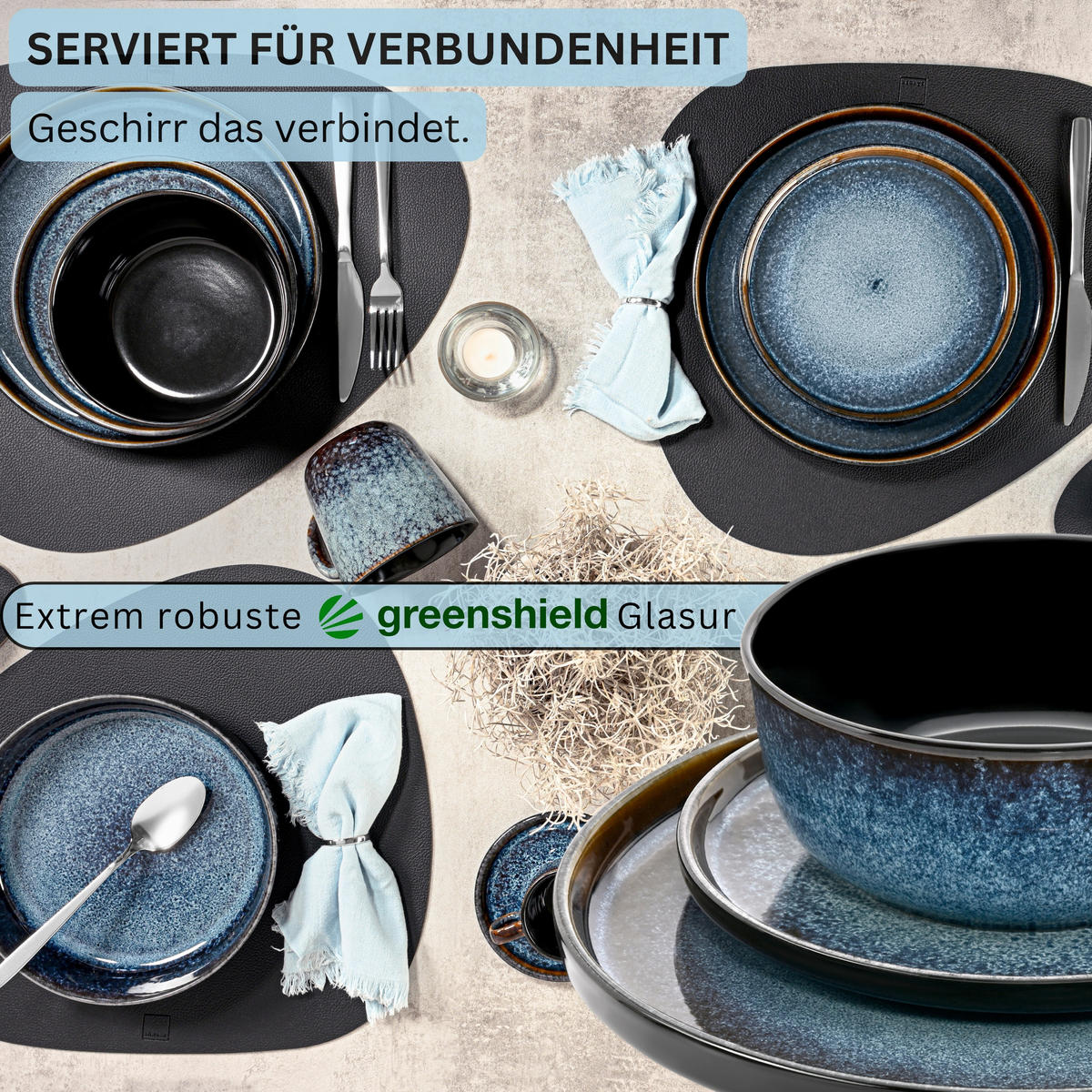 TAFELSERVICE OSAKA - 24 teilig aus Steinugt - Blau, Stein (27/6.3/27cm) - Sänger
