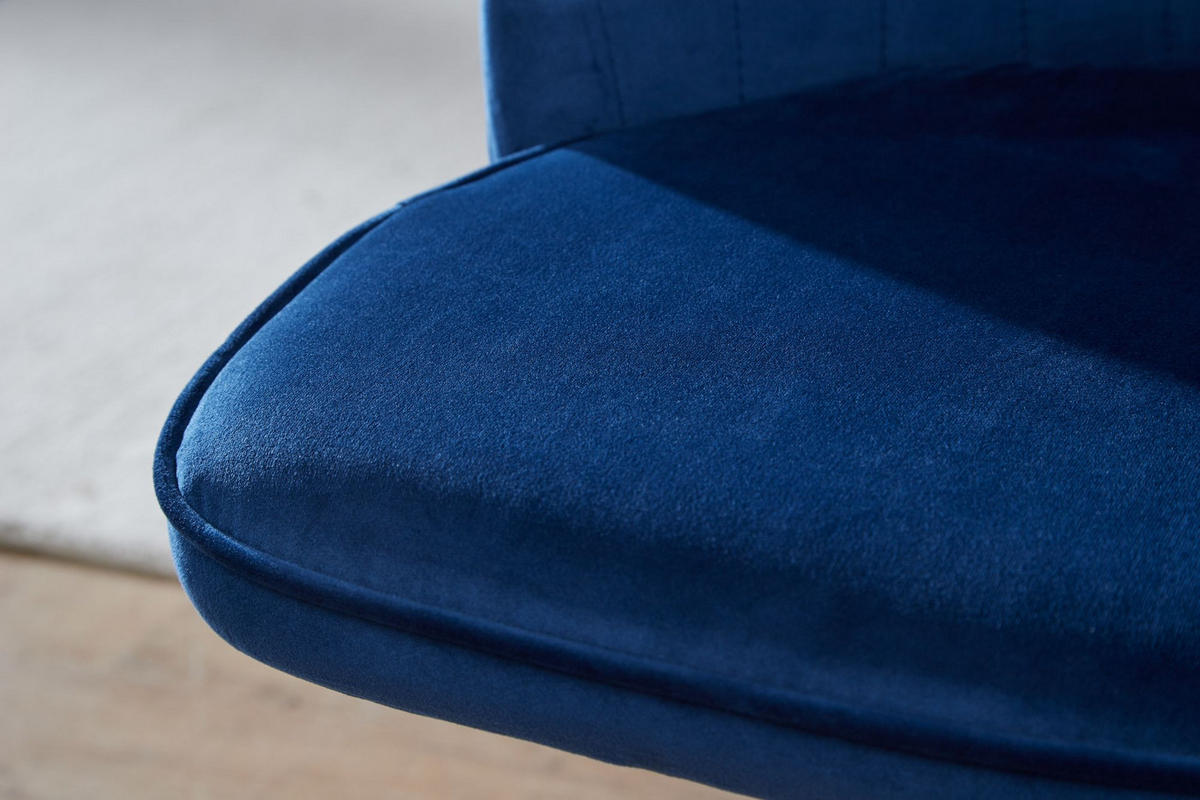 DREHSTUHL Samt mit Höhenverstellung, Eisenfuß und 360° Drehfunktion TANARO, Blau 60x60x100 cm - Blau/Goldfarben, Textil/Metall (60/100/60cm) - KADIMA DESIGN