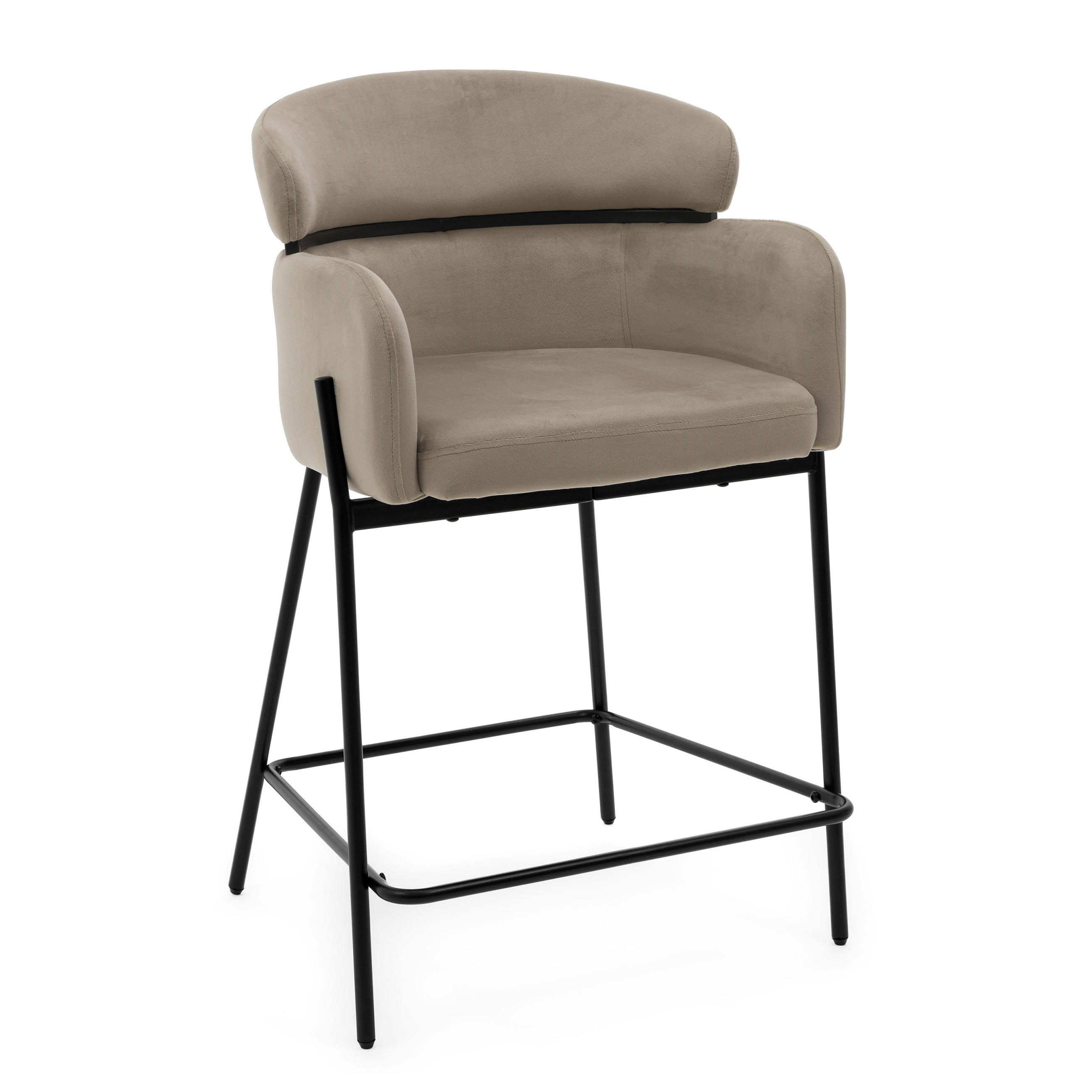 BARHOCKER BOLZANO gepolsterter mit Steppung - dunkelbeige - Samt Velour - Beige/Schwarz, Textil/Metall (60/99/55cm) - NEW HOME