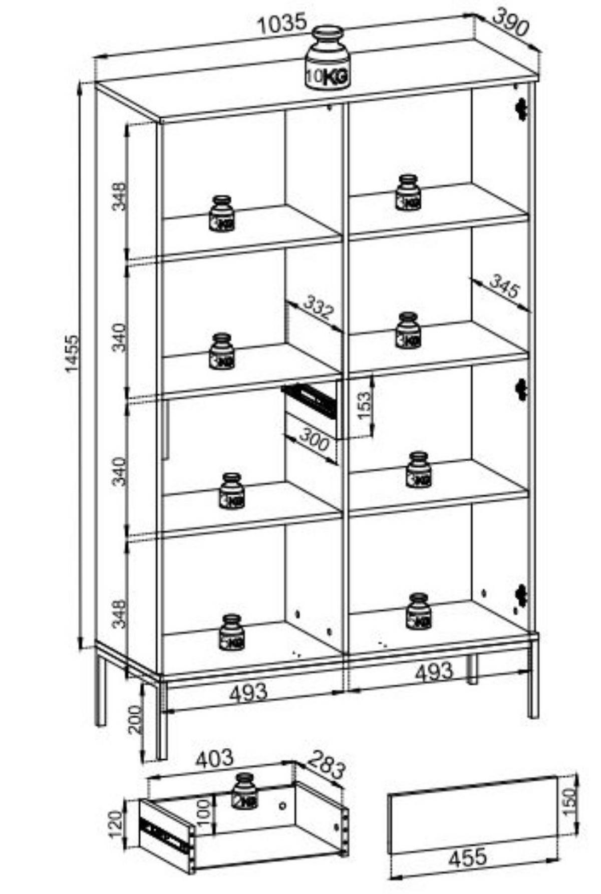 STANDVITRINE mit Schublade LINO Eiche wotan + graphit - Eiche Wotan, Holzwerkstoff (104/166/39cm) - Compleo24
