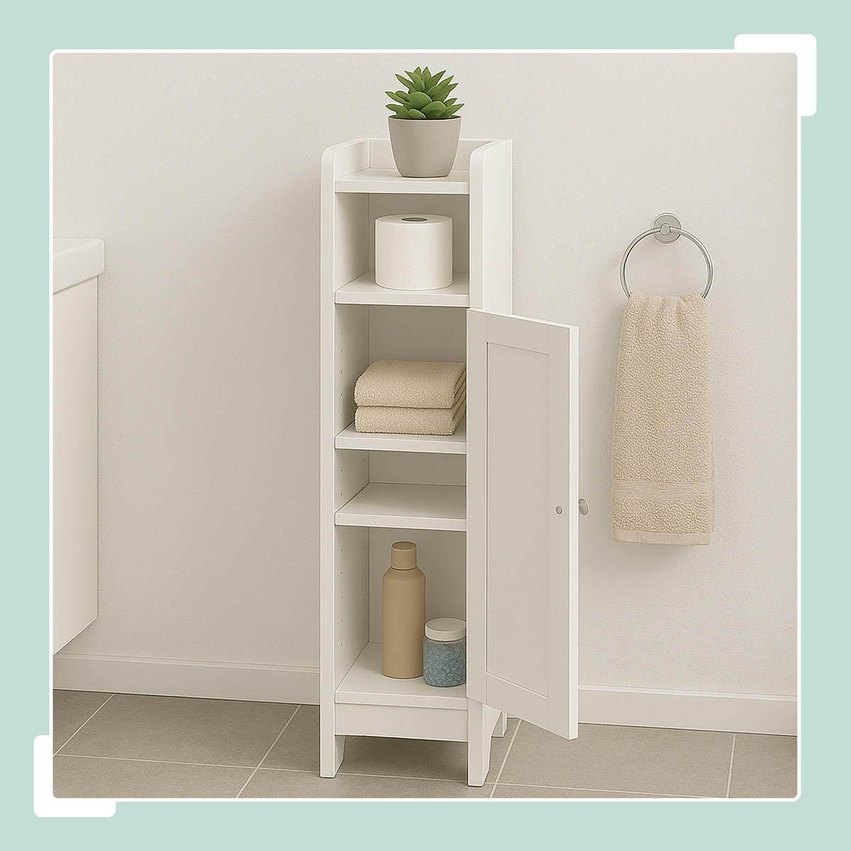 BADEZIMMERSCHRANK - Silberfarben/Weiß, Holzwerkstoff/Metall (18/80/20cm) - Relaxdays