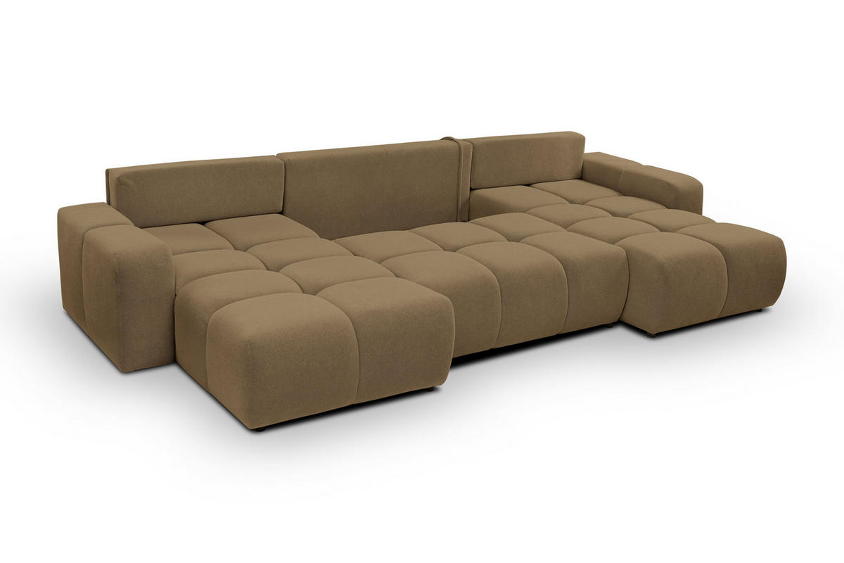 WOHNLANDSCHAFT DUCA U Beige Jersey mit Schlaffunktion - Beige, Holz (359/88/177cm) - MASSENO