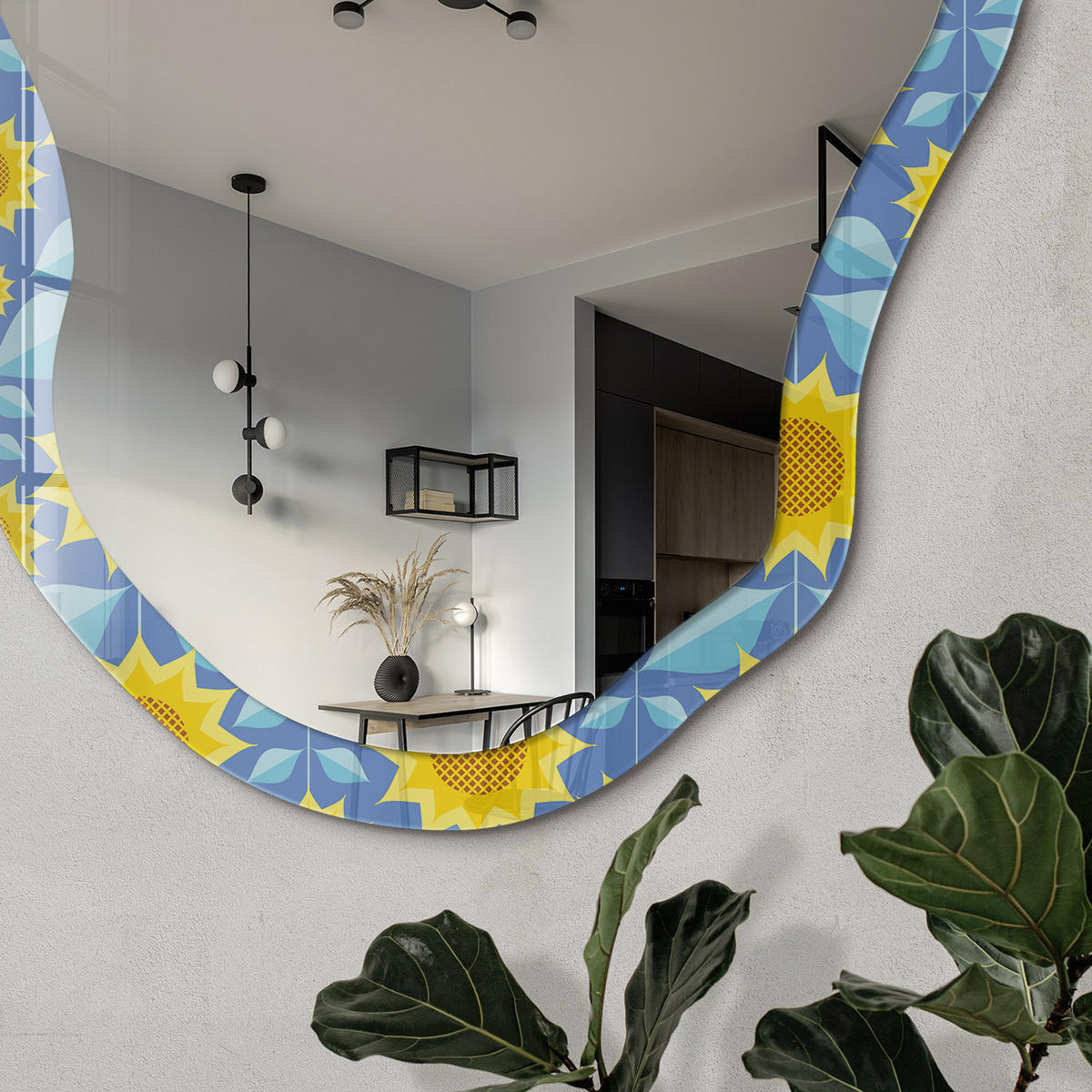 SPIEGEL 90x45 cm asymmetrisch mit Druck - Sonnige Wiese - Transparent, Glas (45/90/0.4cm) - TULUP