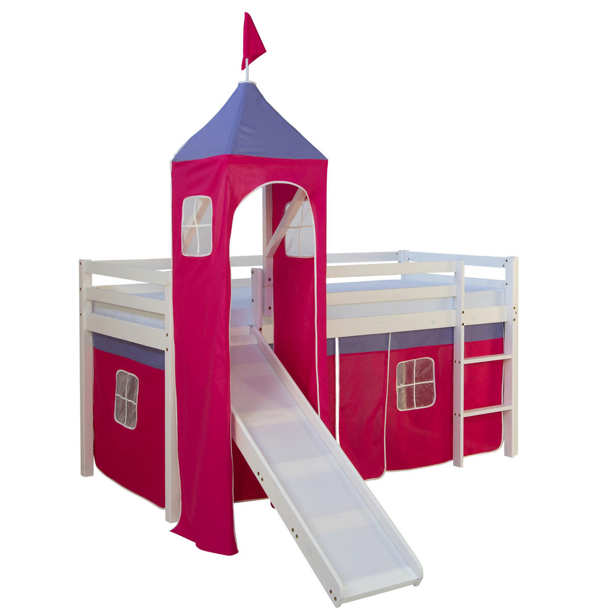 HOCHBETT mit Rutsche Turm 90/200 cm Pink - Pink/Weiß, Holz - Homestyle4u