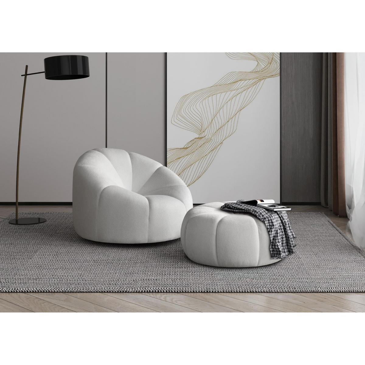 SESSEL RADIUS, Polstersessel Klassisch Loungesessel, Velours-Stoff Weiß - Weiß, Holz/Metall (96/68/95cm) - MASSENO