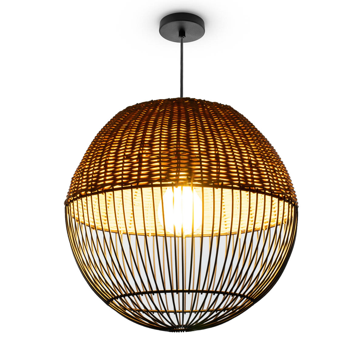 PENDELLEUCHTE Puro - Schwarz/Naturfarben, Metall (30/30/29cm) - Paco Home