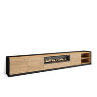 TV-SCHRANK, Lowboard, Eiche Schwarz, Elektrokamin, 310/37/50cm - Eichefarben, Holzwerkstoff (310/50/37cm) - Skraut Home
