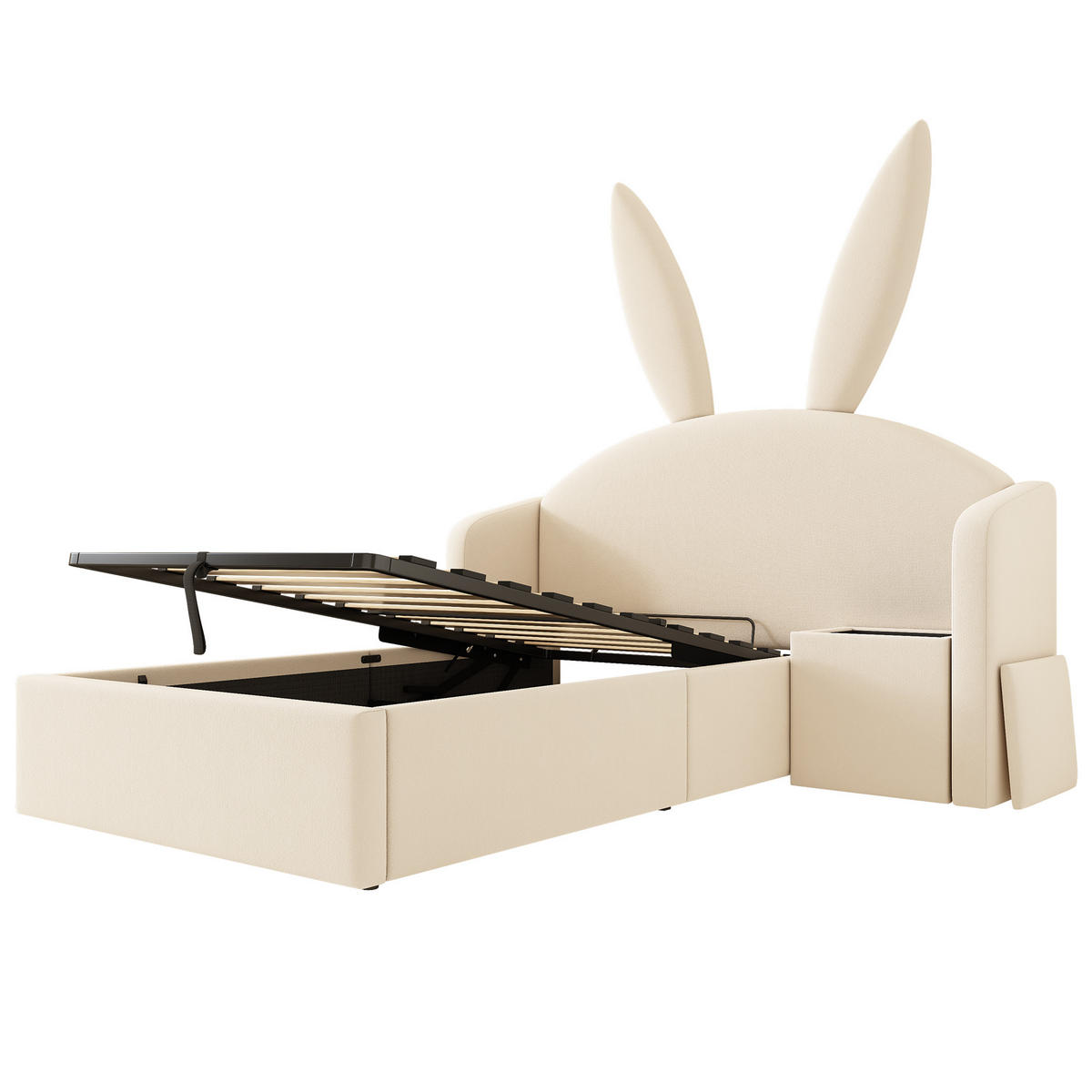 POLSTERBETT 90/190 cm Beige mit Hydraulischem Stauraum und Nachttisch (Ohne Matratze) - Beige, Textil (90/190cm) - Oxeza
