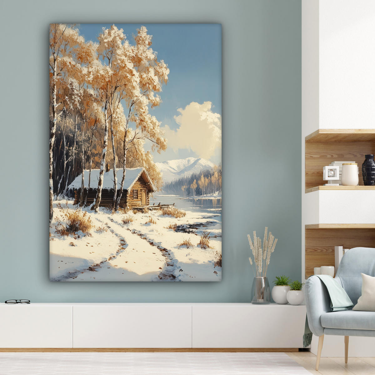 SLIKA NA PLATNU Zima 90x140 cm - svetlo rjava, tekstil (90/140cm) - MuchoWow