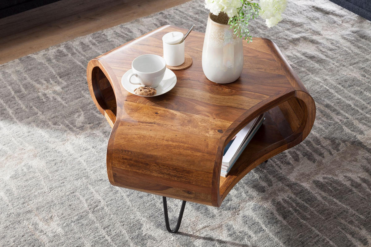 COUCHTISCH Sheesham Holz in Landhaus-Stil mit Stauraum, Maße 55x38x55 cm - Schwarz/Braun, Holz/Metall (55/55/38cm) - KADIMA DESIGN