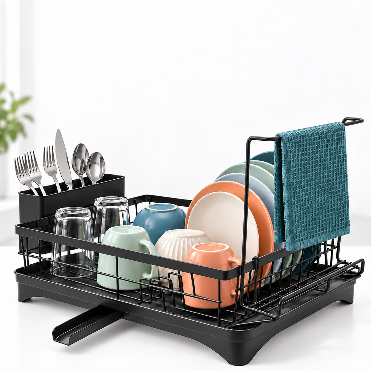ABTROPFGESTELL Schwarz mit Abfluss und Stange 51 cm - Schwarz, Kunststoff/Metall (51/27.5/29.5cm) - Relaxdays