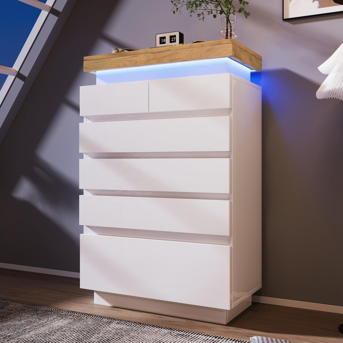 SIDEBOARD in Weiß Hochglanz Sideboard mit Schubladen und LED für Wohnzimmer und Schlafzimmer, B73/T39/H115 cm - Weiß, Holzwerkstoff (73/115/39cm) - STILVORA