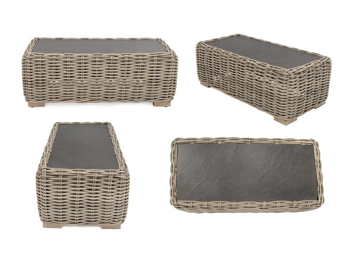 LOUNGE-SET Trinidad Beige 5-Sitzer Polyrattan Sinterstein-Tisch höhenverstellbare Füße - Beige, Naturmaterialien - Green Spirit