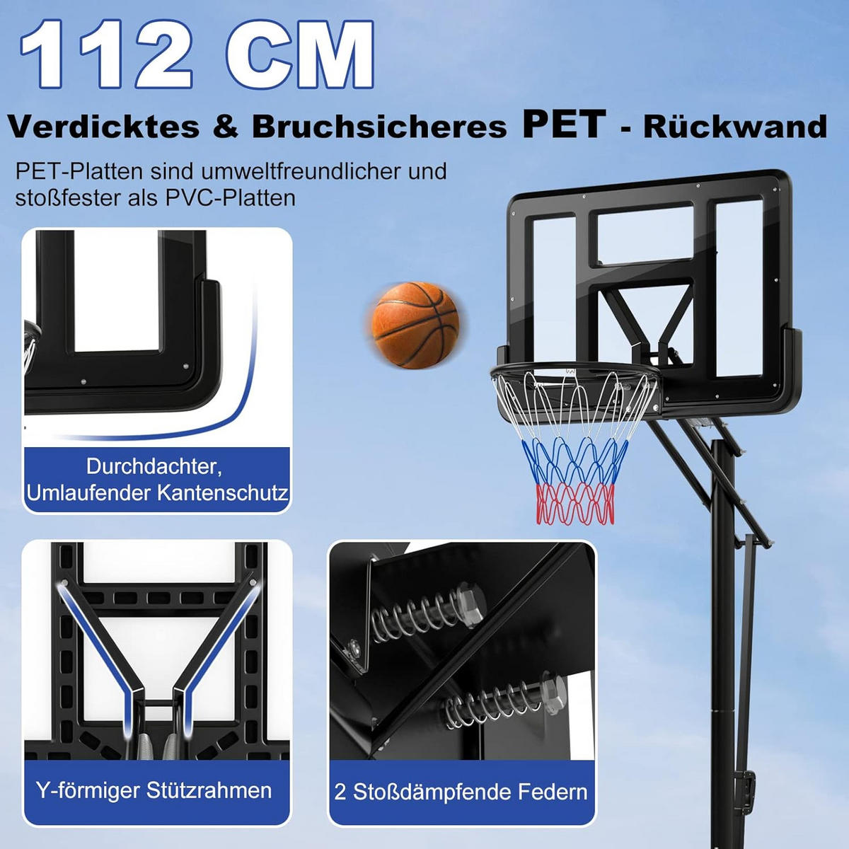 TRAGBARER BASKETBALLKORB Schwarz - Schwarz, Metall (90/59cm) - COSTWAY