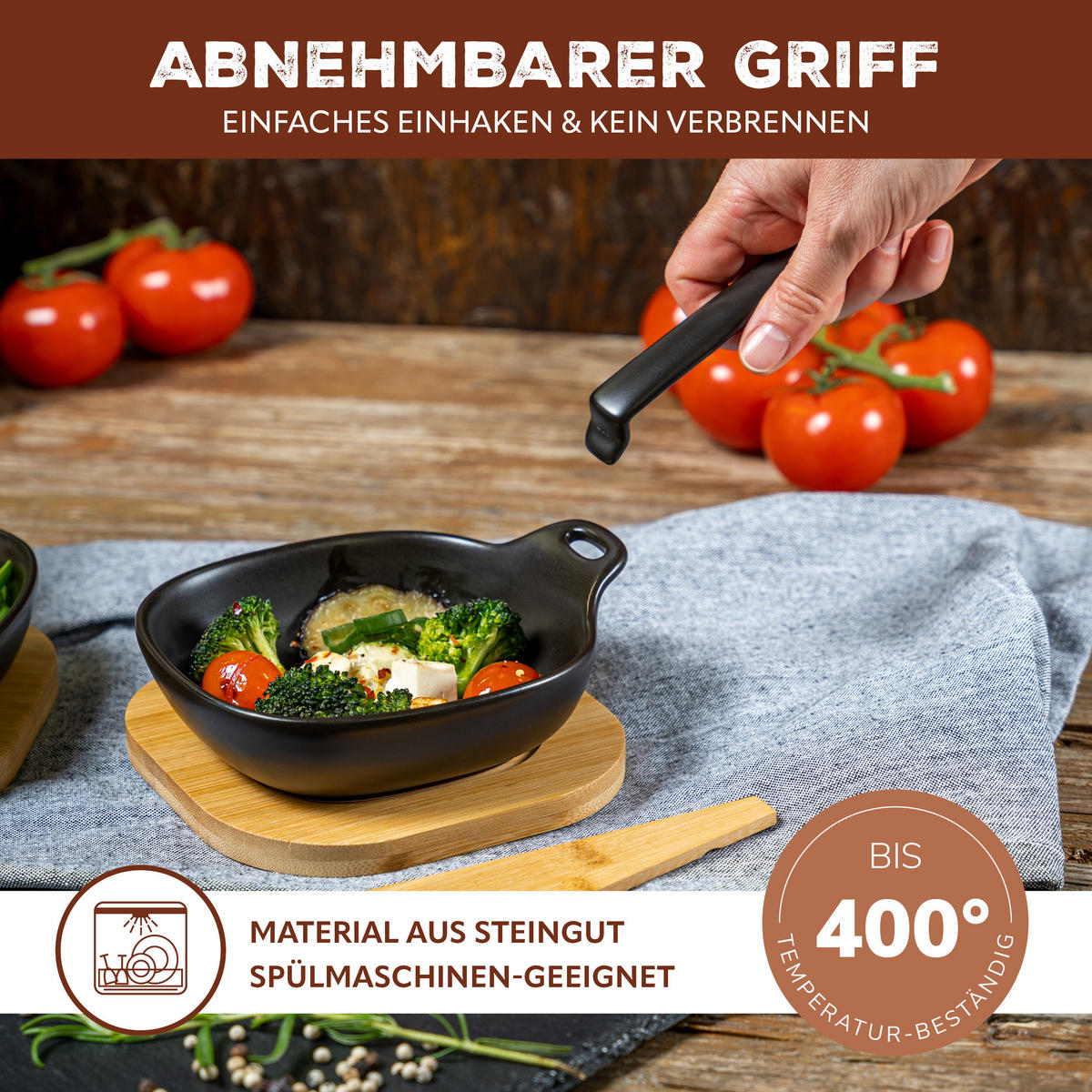 GRILLPFÄNNCHEN 4er-Set, schwarz - Schwarz, Keramik (14.5/4/14.5cm) - bremermann