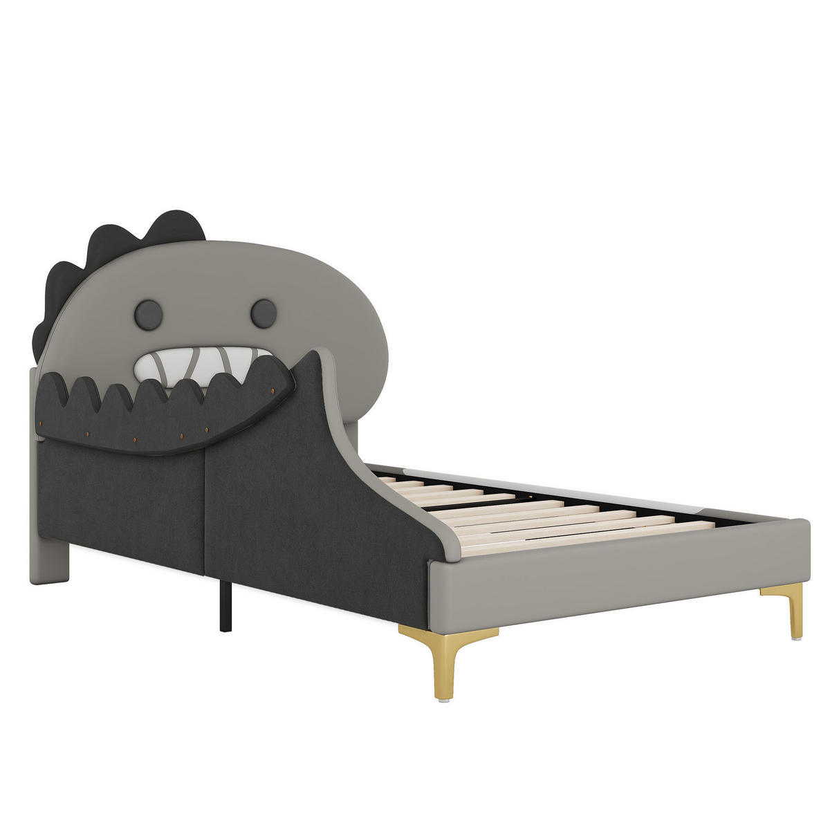 KINDERBETT 90/200 cm in Dino-Form aus PU Grau - Grau, Kunststoff (90/200cm) - OKWISH