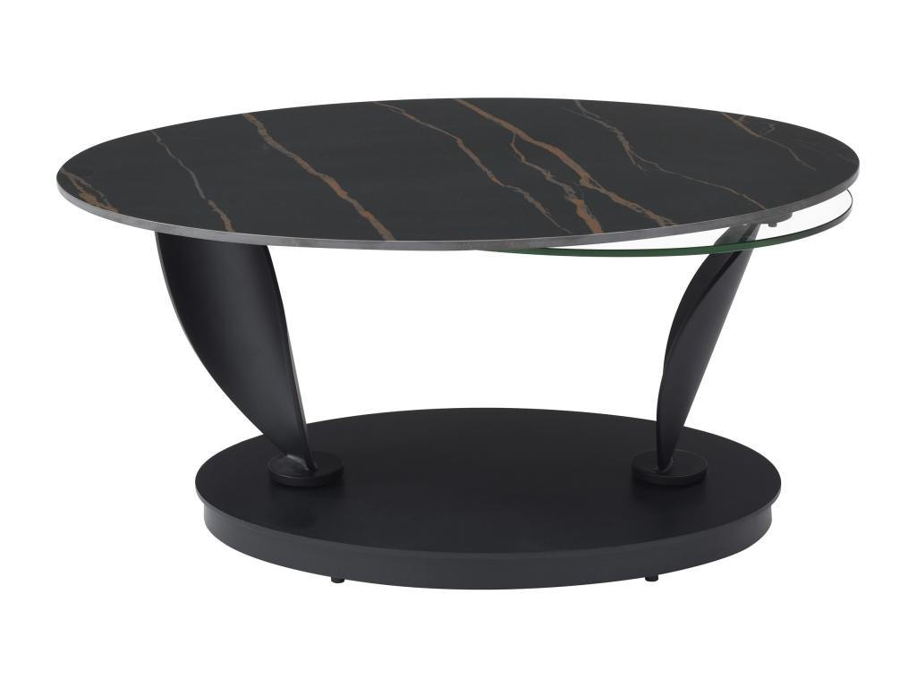 COUCHTISCH mit drehbaren Tischplatten - Keramik, Sicherheitsglas & Metall - Marmor-Optik Schwarz - MANEYA - Schwarz, Glas (150/60/43cm) - Vente-Unique
