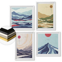 WANDBILDER 4er-Set - 50x50 cm & 40x60 cm Weißer Rahmen - Pastellfarbene Berge im Japandi-Stil - Weiß, Kunststoff (50/50cm) - ArtPrintCave