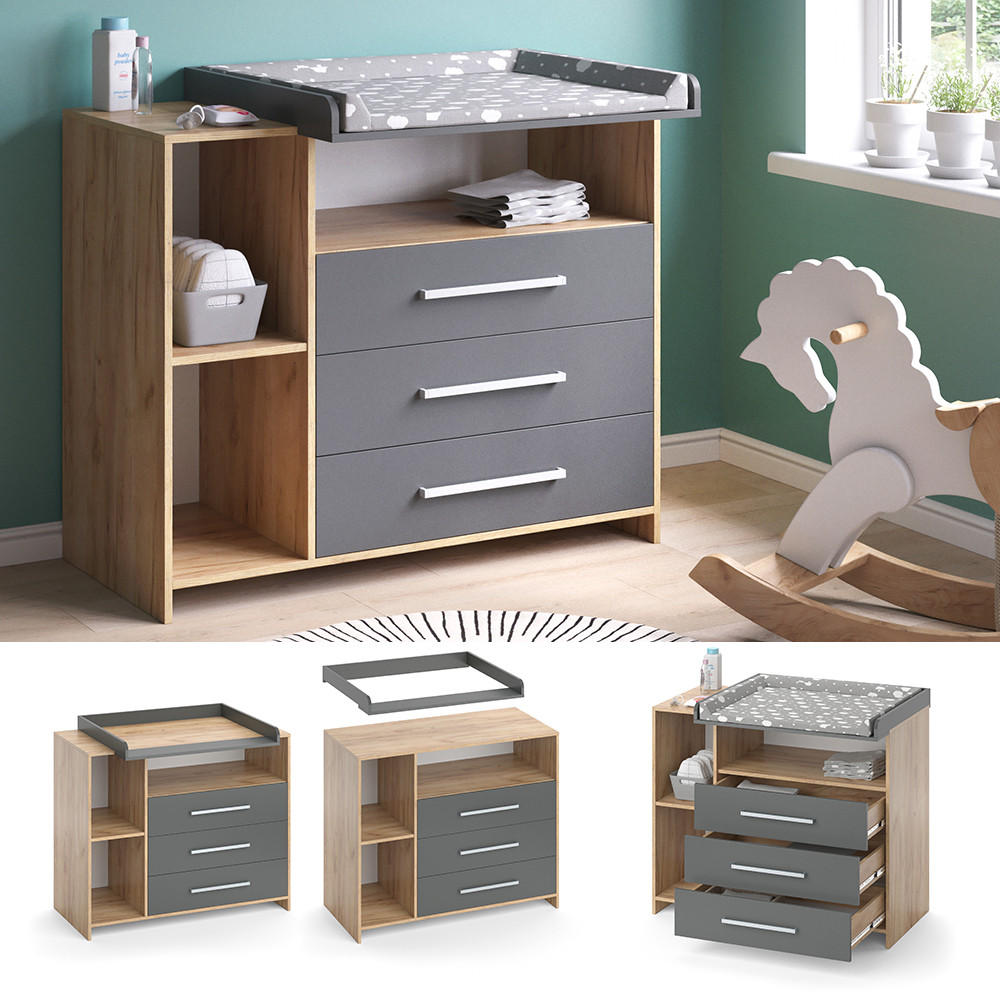 WICKELKOMMODE Oskar Goldkraft Eiche 113 x 100 cm - Anthrazit/Sonoma Eiche, Holzwerkstoff (113/100/53cm) - Vicco