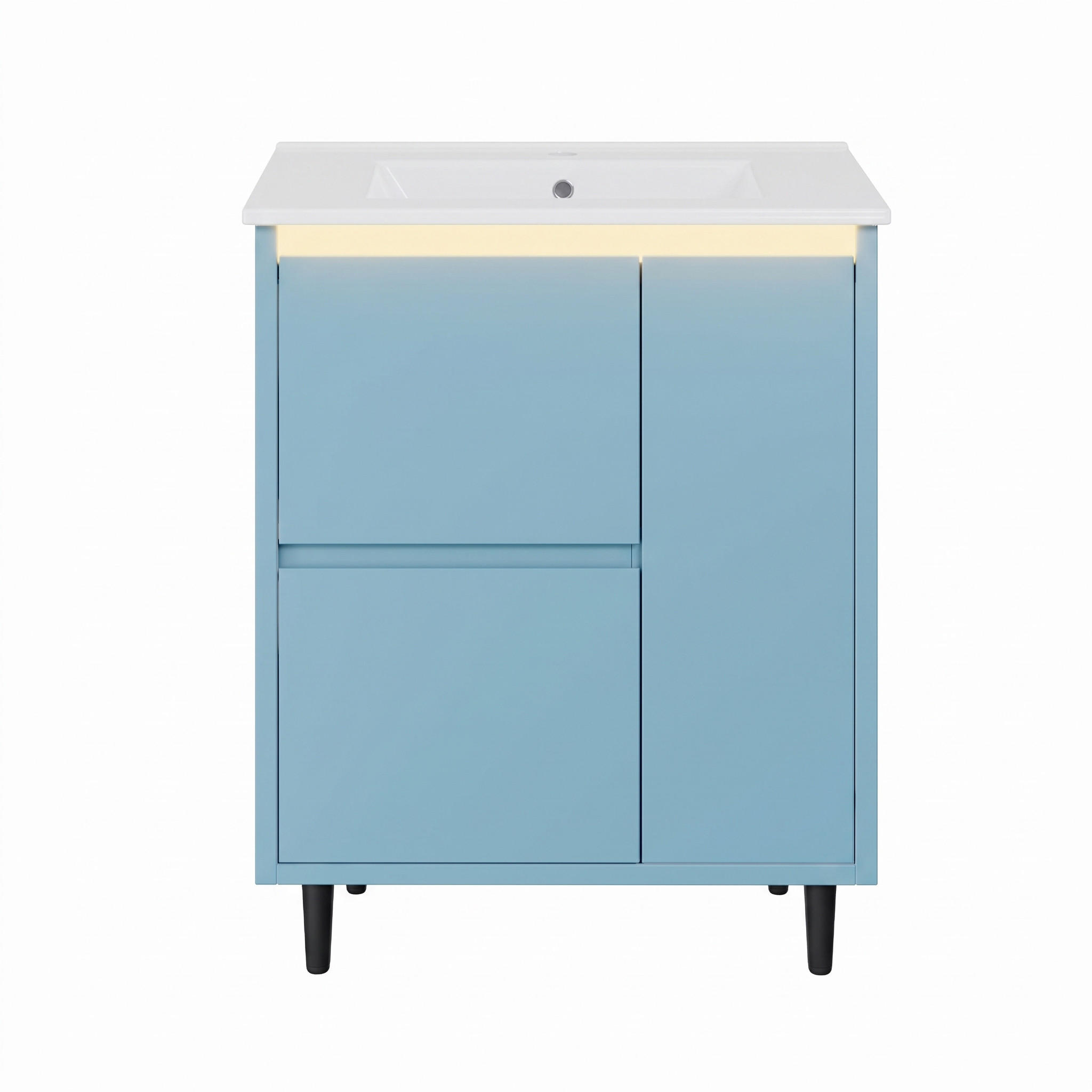 WASCHTISCHUNTERSCHRANK Blau mit Keramikbecken - Blau, Holzwerkstoff (61/87/46.5cm) - Urban Meuble