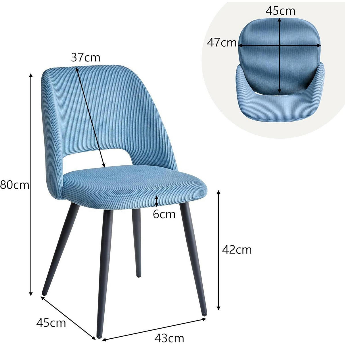 ESSZIMMERSTUHL 2er-Set Cord Blau - Blau, Textil (43/80/45cm)