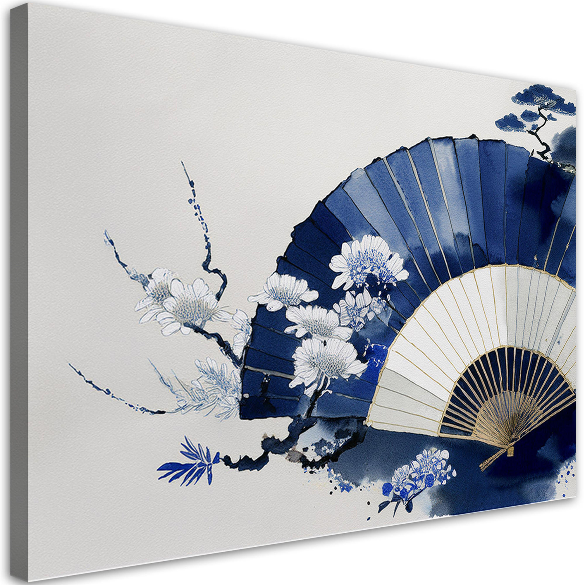 WANDBILD blauer japanischer fächer - Blau, Textil (60/40cm) - Feeby