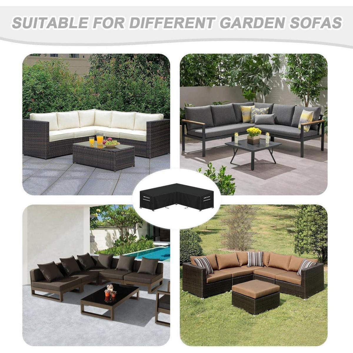 ABDECKHAUBE für Gartenmöbel V-Form 255 x 255 x 90 x 80/60 cm Wasserdicht 420D Oxford Grau - Schwarz, Kunststoff (1/1/1cm)