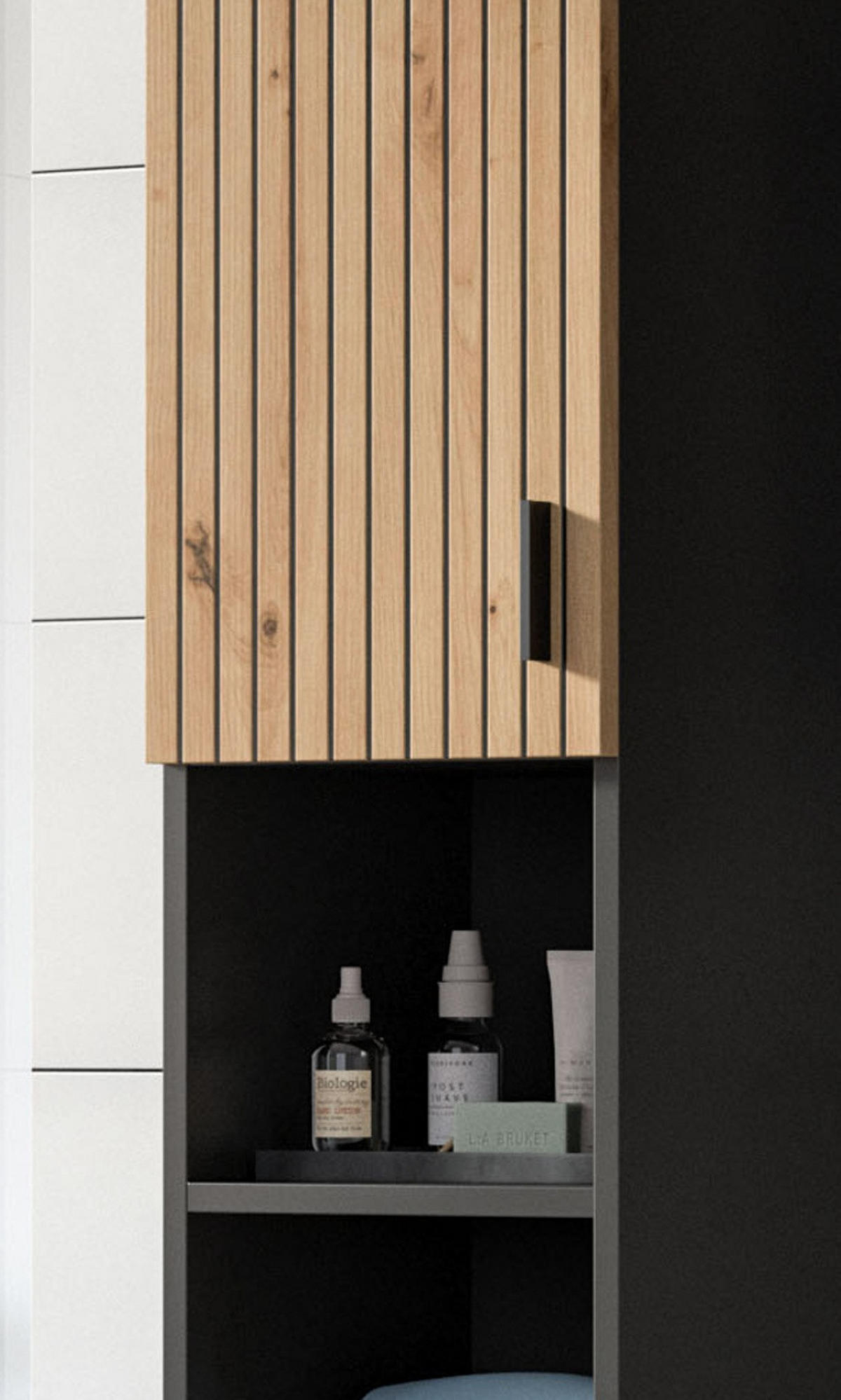 HOCHSCHRANK Eiche Artisan, grau 30 x 192 cm, Badschrank mit 6 Fächern - Schwarz/Eiche Artisan, Holzwerkstoff/Kunststoff (30/192/30cm) - Inn.Furn