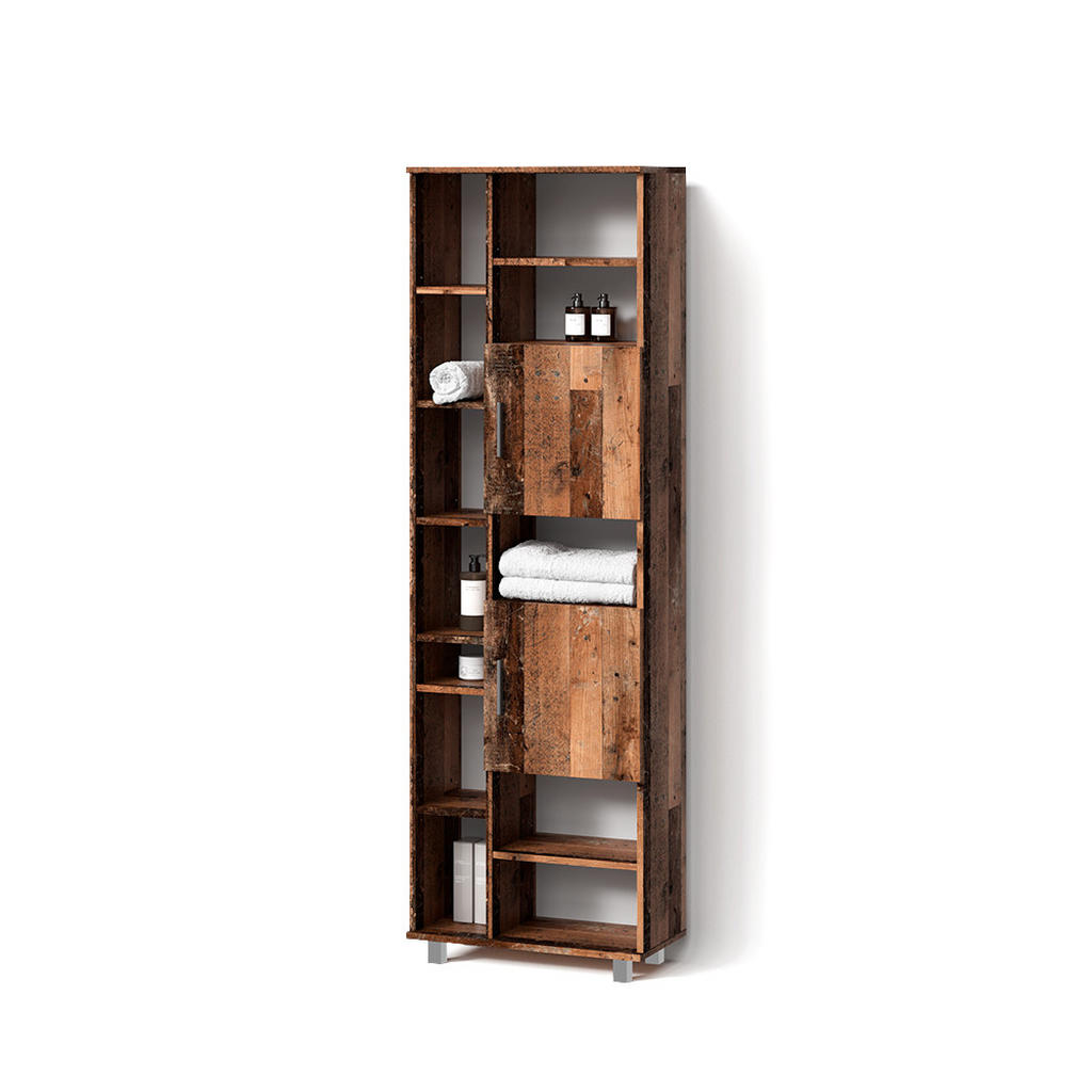 Livinity® KOUPELNOVÁ SKŘÍŇKA Eisak Rustikální dub 60 x 190 cm s dvířky a otevřenými přihrádkami