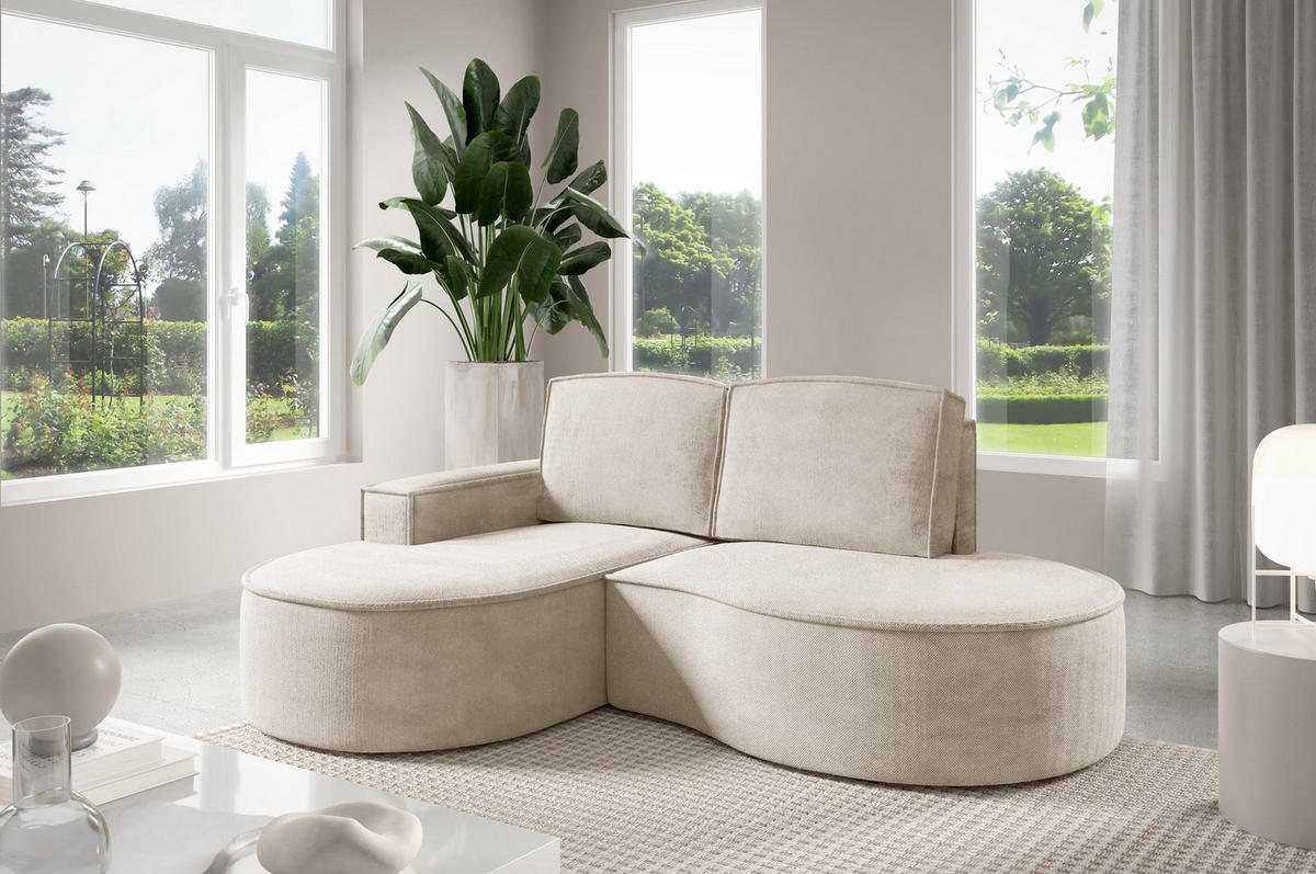 ECKSOFA Flow Hellbeige, mit Kissen in Curio Stoff, linke seite - Creme, Holzwerkstoff/Textil (210/157cm) - Bettso
