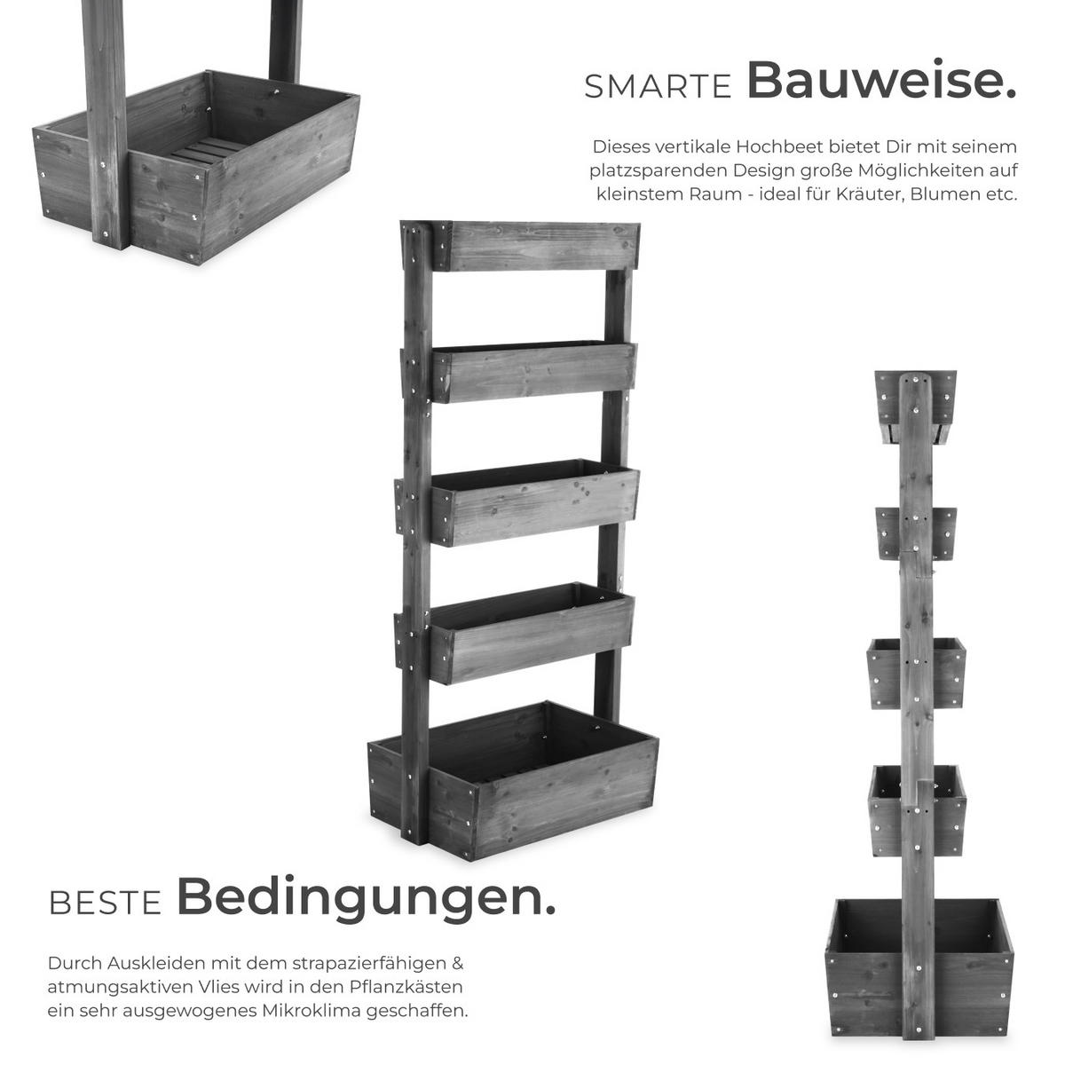 VERTIKALBEET Flora,inklusive Pflanzvlies, 81 x 52 x 180 cm,grau - Grau, Holz (81/180/52cm) - tectake
