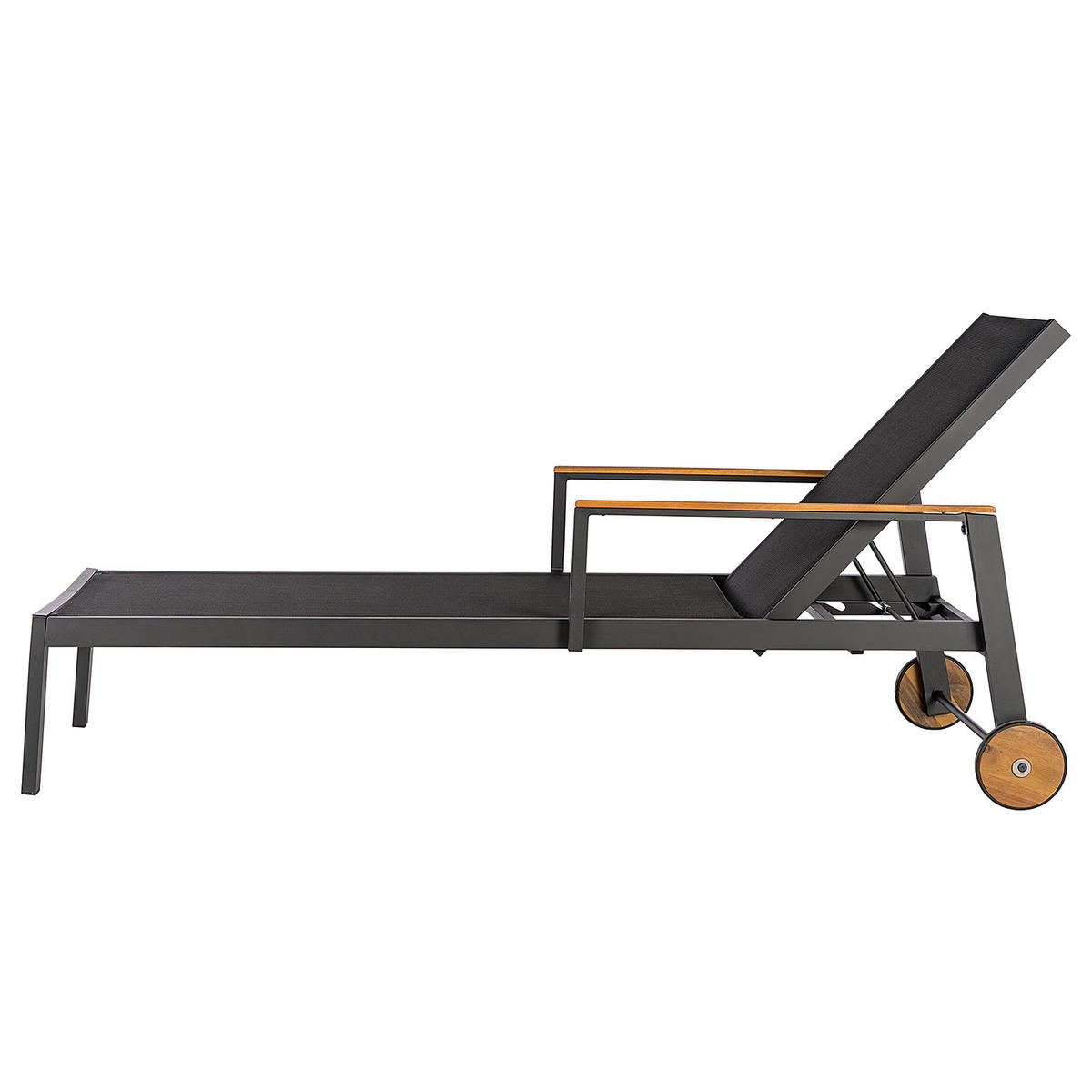 GARTENLIEGE MIT GITTERSTOFF - Textilene / Aluminium - Schwarz / Braun - Schwarz/Braun, Holz/Textil (71/48/195cm) - home24