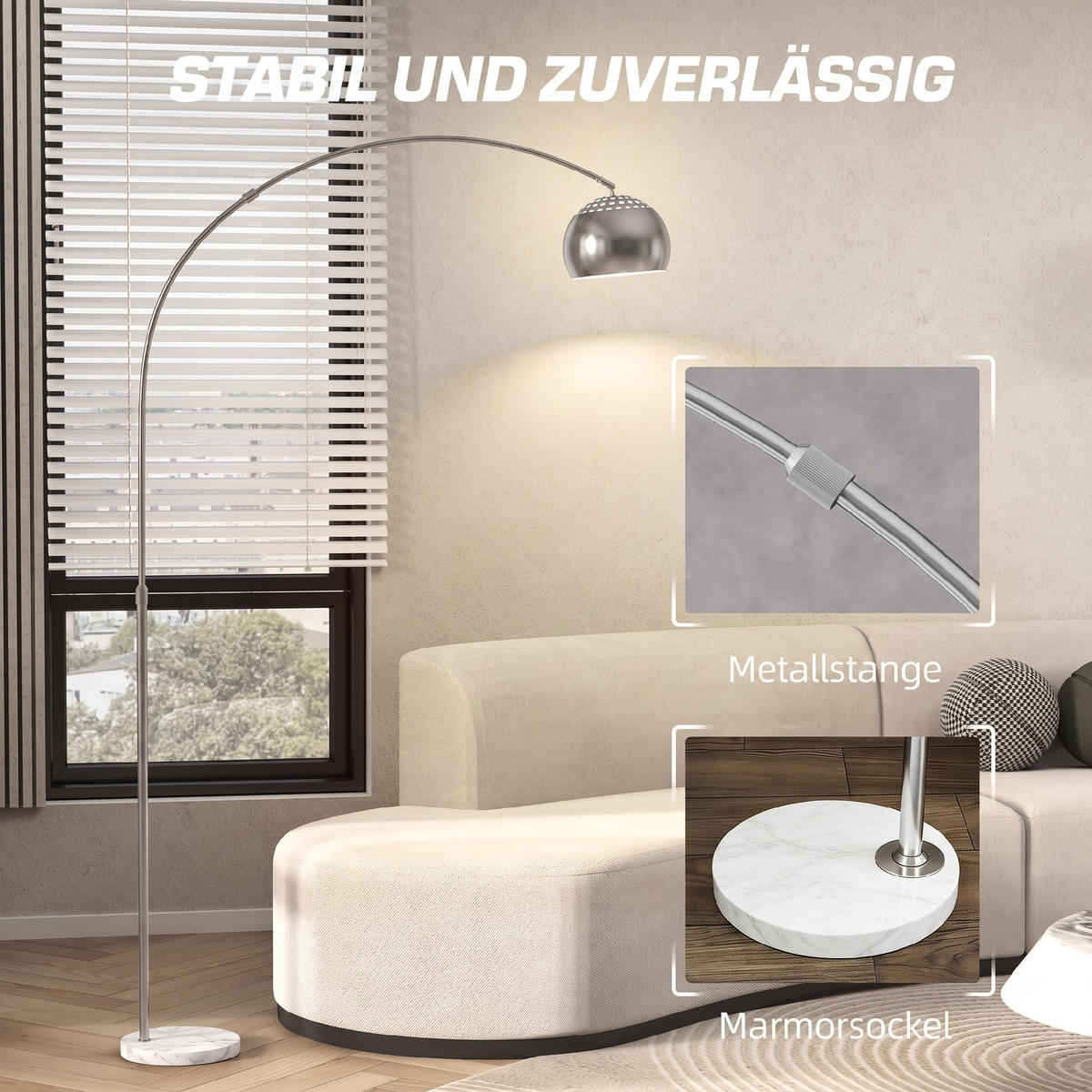 STEHLAMPE Metall Marmor Silber - Silberfarben, Metall (26/100/167cm) - HOMCOM