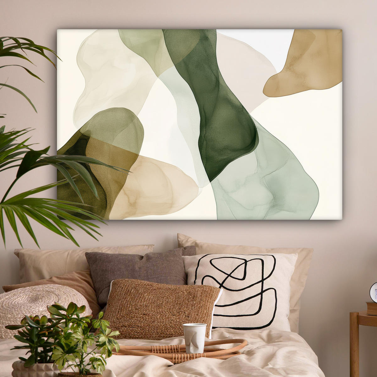 LEINWANDBILD Japandi - Abstrakt - Grün Groß 140x90 cm - Salbeigrün, Textil (140/90cm) - MuchoWow