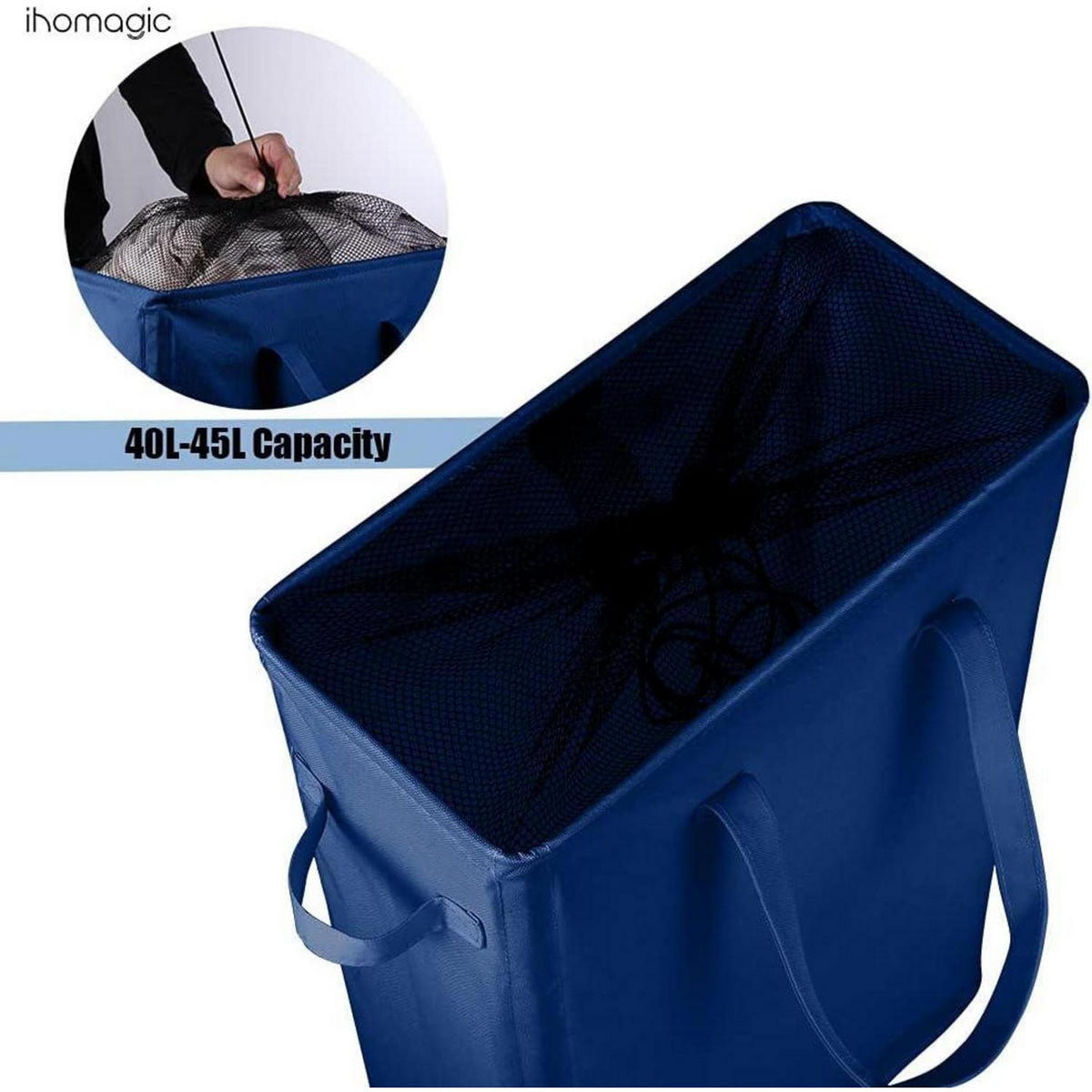 WÄSCHEKORB schmal mit Griffen 39x19x60cm Dunkelblau - Blau, Textil (19/60/39cm)