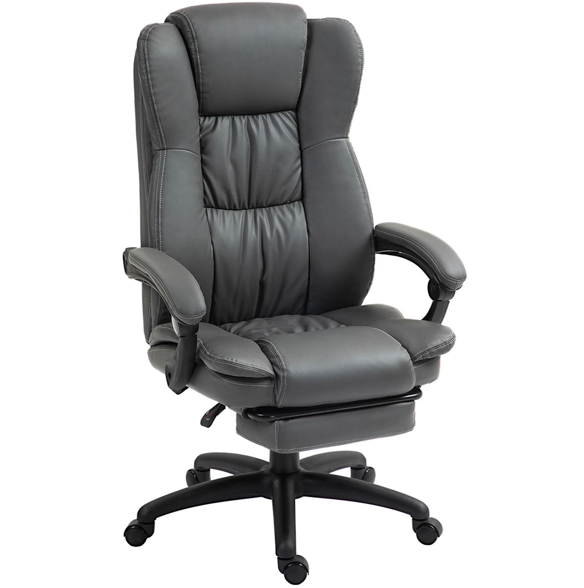 DREHSTUHL 68,5/68,5/113-121 cm dunkelgrau aus Kunstleder mit Massagefunktion und Fußstütze - Dunkelgrau, Leder (68.5/121/68.5cm) - OKWISH