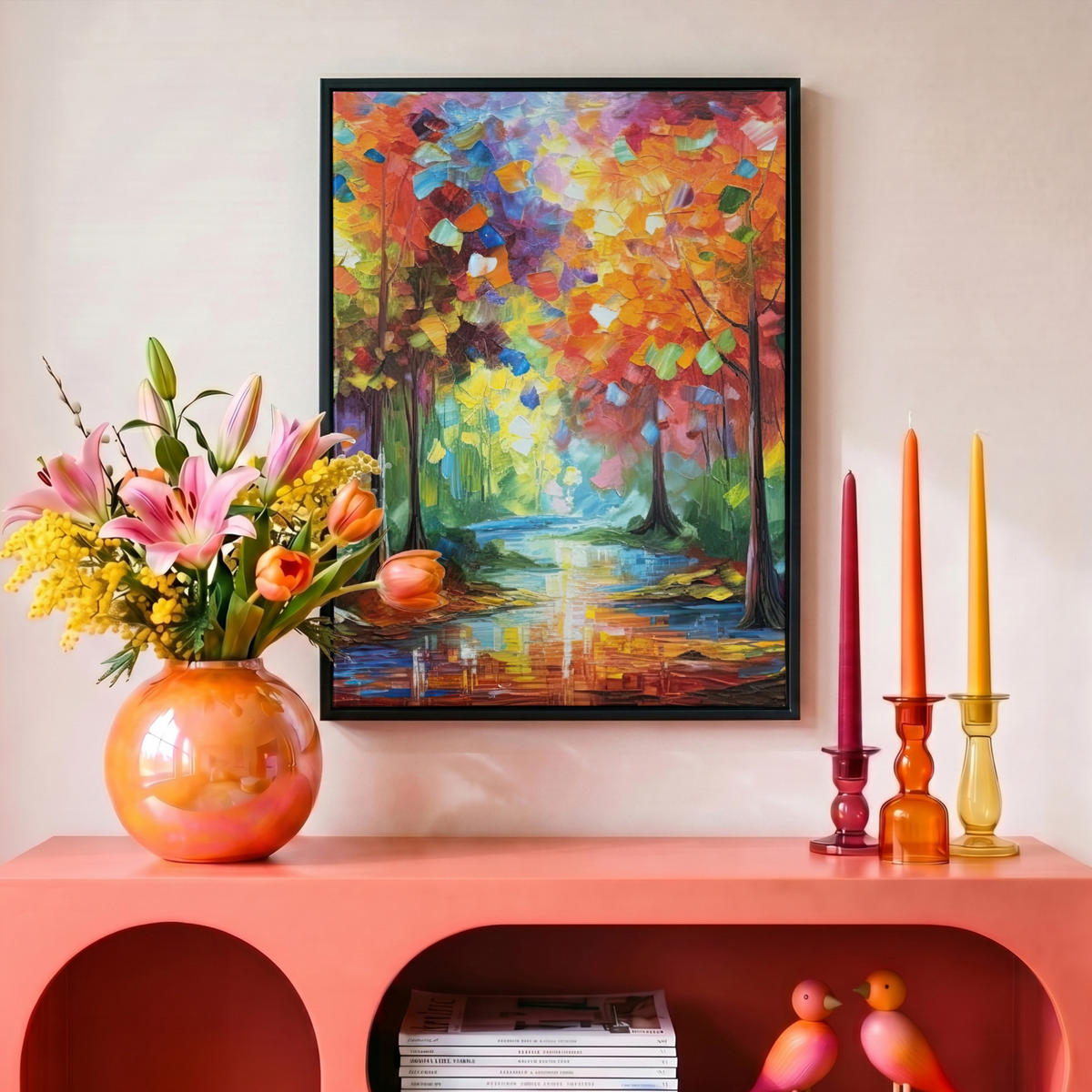LEINWAND Bilder mit Rahmen - Landschaft - Wald - Farben - Natur - 30x40 - Multicolor, Textil (30/40cm) - MuchoWow