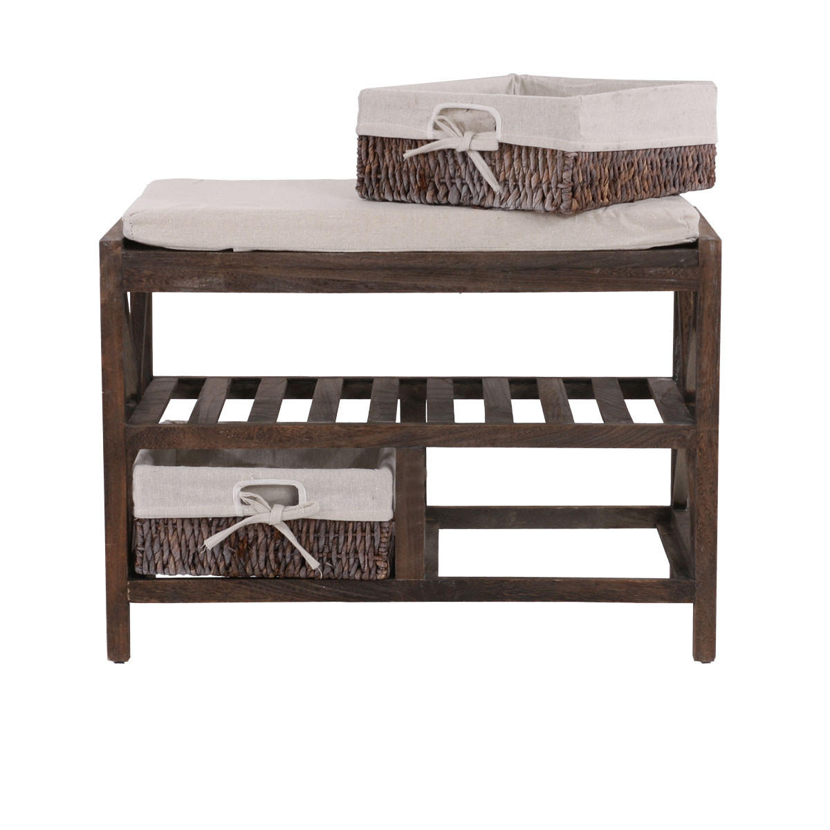 SCHUHREGAL SITZBANK Braun, Cremeweiß - Braun/Weiß, Holz (65/45/34cm) - MCW